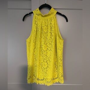 J. Crew Vibrant Yellow/Chartreuse Lace Halter Blouse
